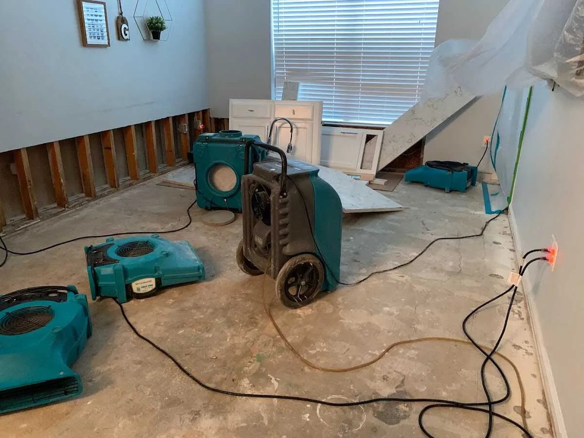 Dehumidifier in flood-cut room for Water Damage Restoration in Burbank